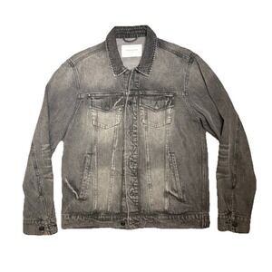 Ovadia Sons Black Denim Jacket Men's Size Large Black Acid Wash Trucker Casual